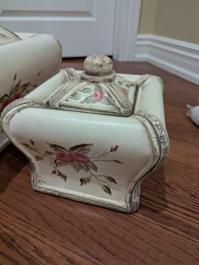 Two Vintage Country Cottage Hand Painted Floral Boxes - photo 2