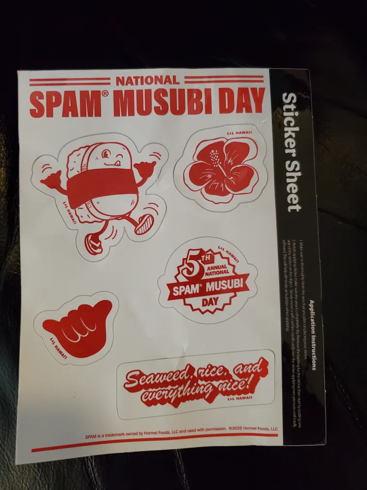 SPAM Musubi Day Sticker Sheet - L&L Hawaiian BBQ 🧡 thumbnail