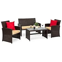 Dark Brown Wicker Patio Furniture Set with Glass Table image indicator(2)