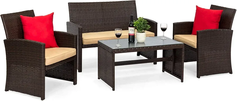 Dark Brown Wicker Patio Furniture Set with Glass Table image indicator(3)