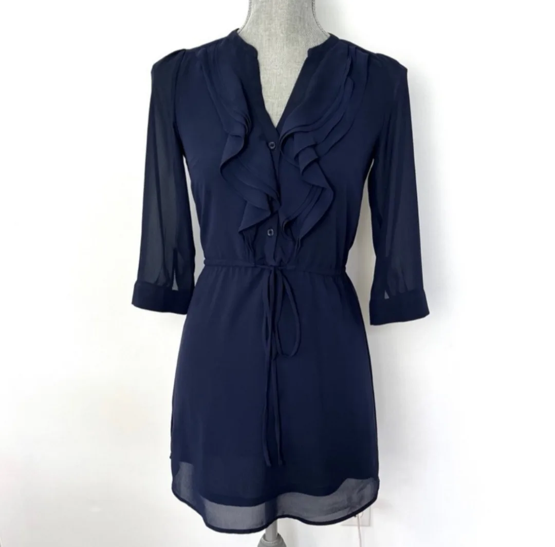 H&M Ruffle Mini Dress Navy image indicator(2)