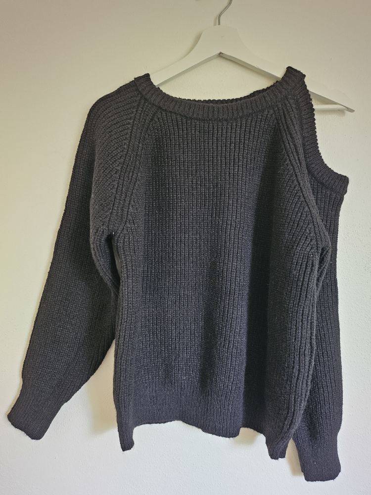 Black Knit One-Shoulder Sweater