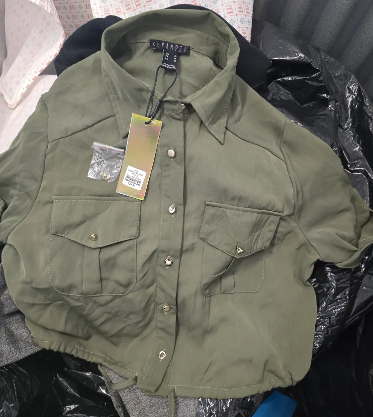 Kevamped Olive Green Crop Top - Size M thumbnail