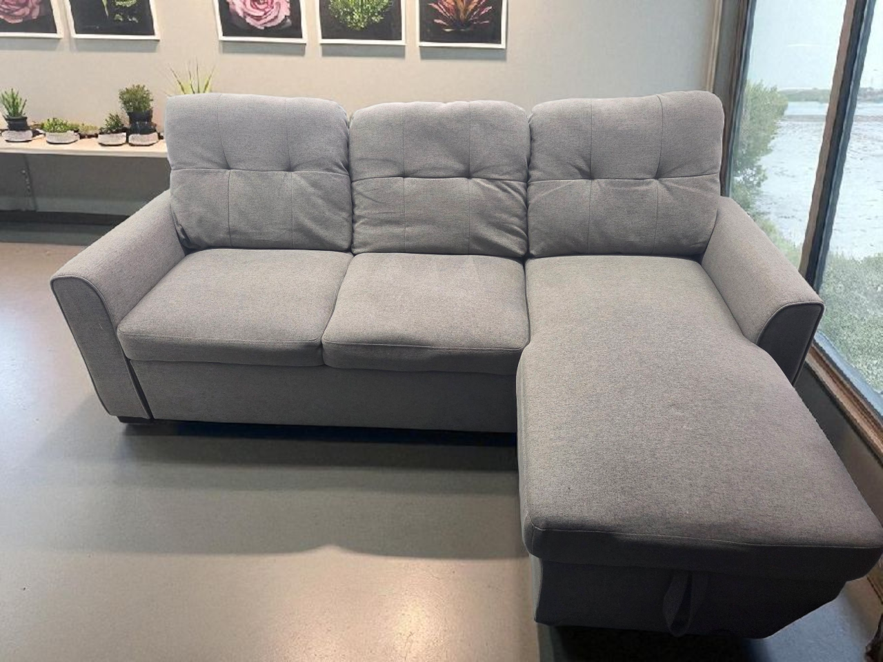 Grey Sectional Sofa with Storage Ottoman