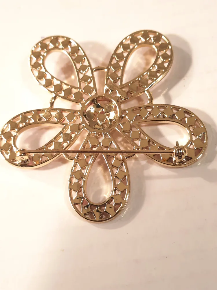 Flower Brooch - Gold Tone with Red & Purple Rhinestones image indicator(3)