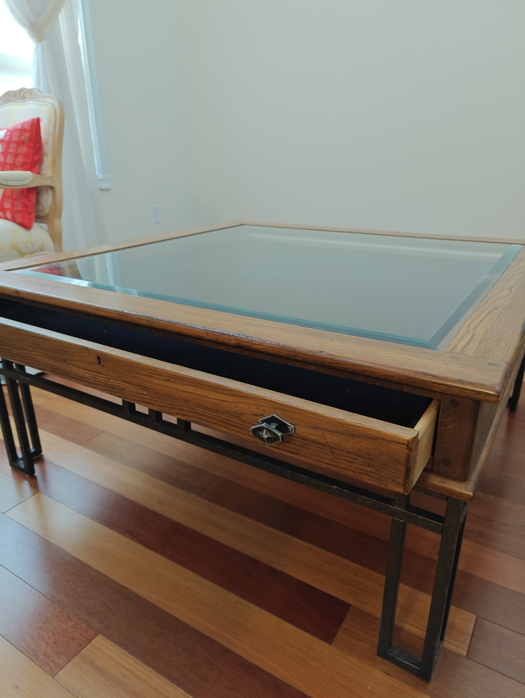 Wood & Glass Coffee Table with Drawer