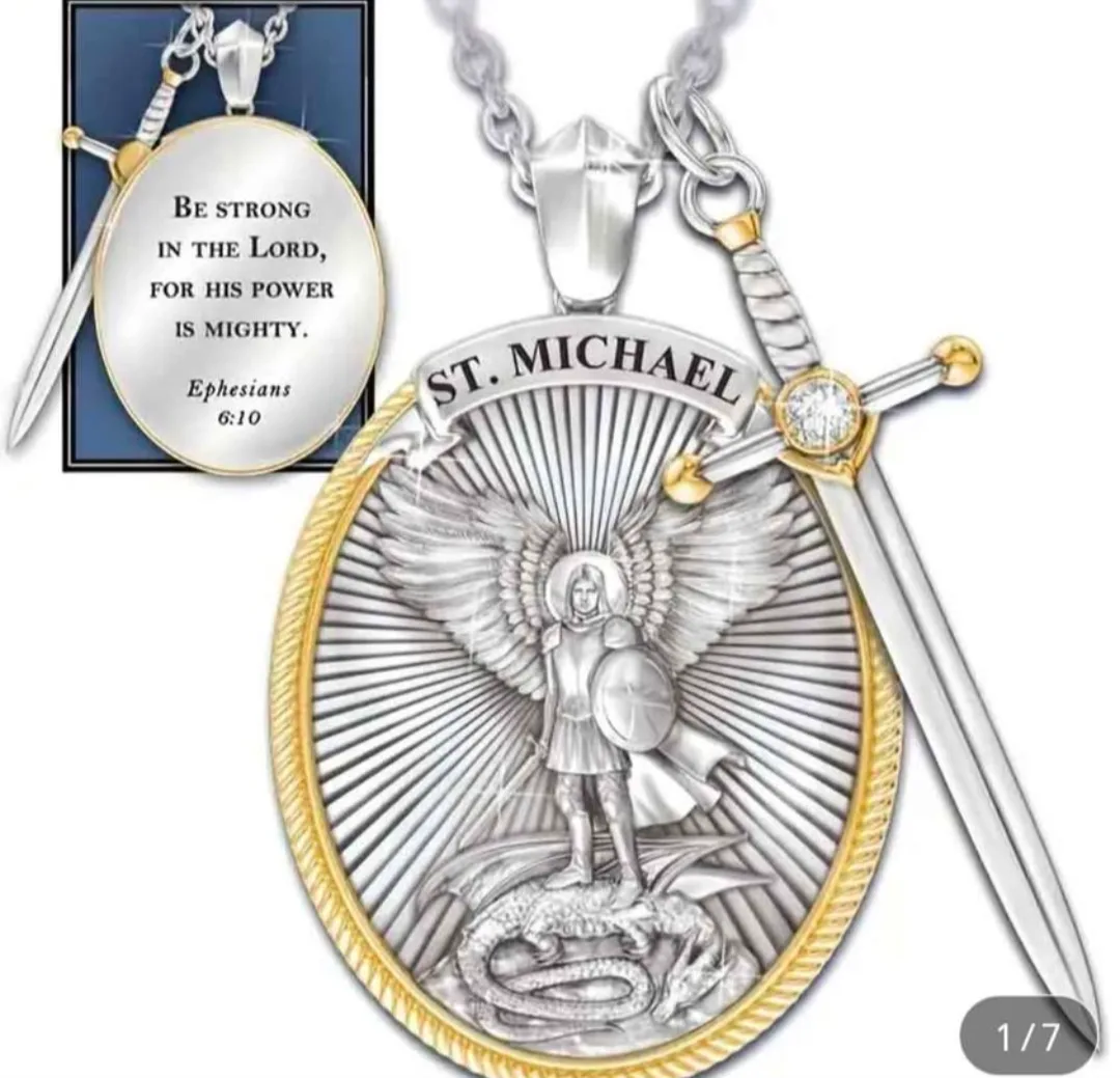 St. Michael Silver Pendant Necklace image indicator(2)