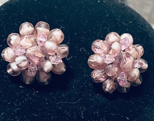 Pink Beaded Clip-on Earrings