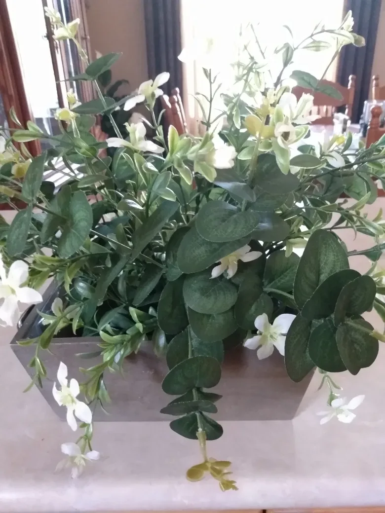 Realistic  Floral Arrangement in wooden box with metal handle thumbnail