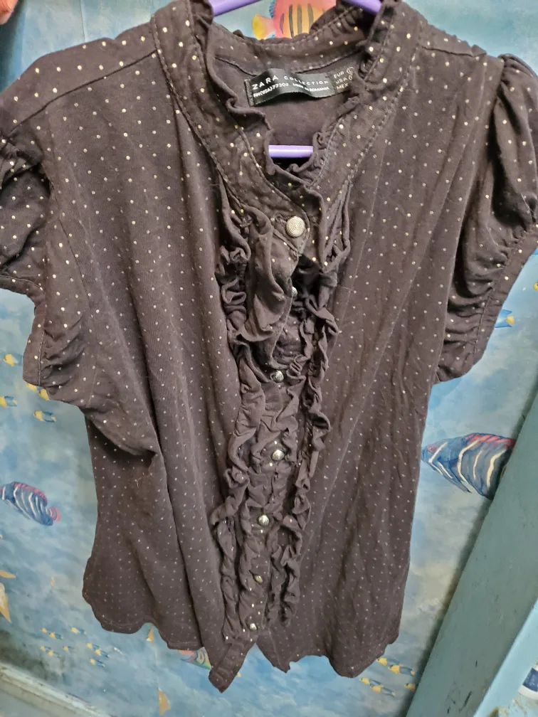 Brown polka dot Zara ruffle blouse image indicator(2)