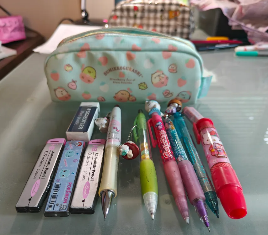 Sumikkogurashi Pouch with Hello Kitty & Pokemon Pencils image indicator(3)