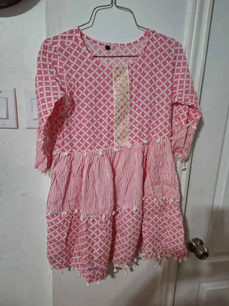 Pink & White Patterned Tunic - Size S thumbnail