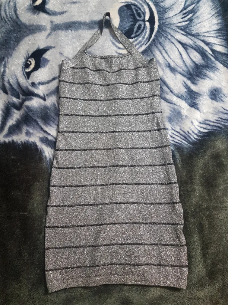 Silver Striped Halter Dress thumbnail