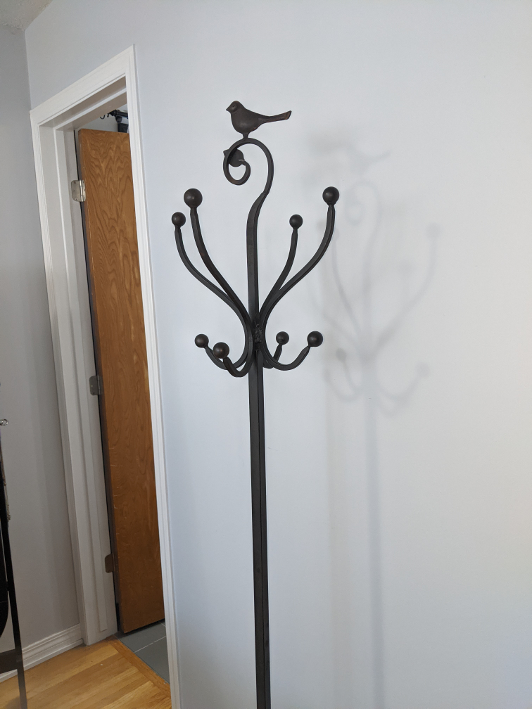 Standing Metal Coat Rack with Bird Detail