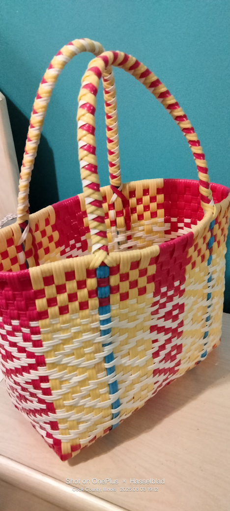 Handmade Woven Basket - Red, Yellow, White