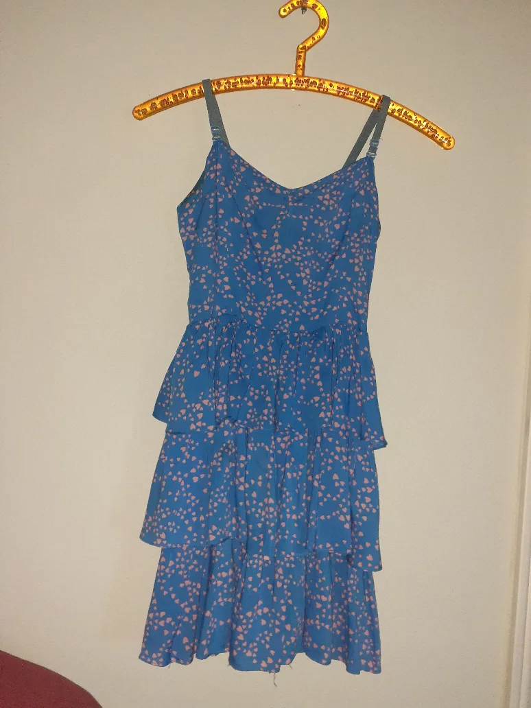 Aritzia 3 tier Blue dress with pink hearts image indicator(6)