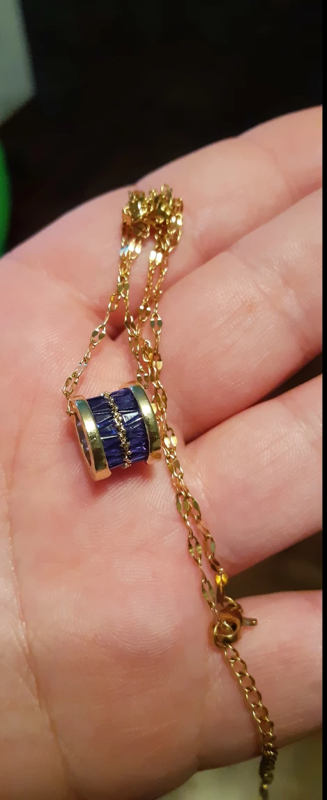 Gold Chain Necklace with Blue Stone Accent