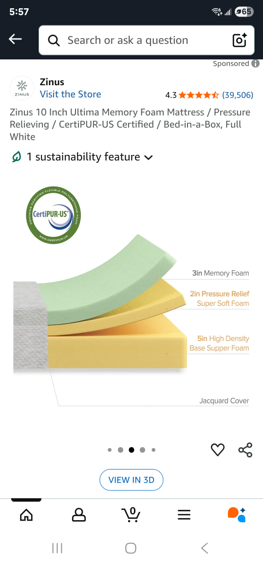 Free 10" Double/ Full Size Zinus Mattress