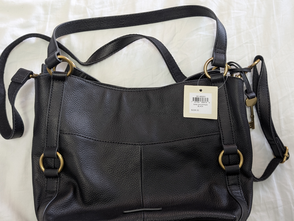 Fossil Sam Shopper Black Leather Shoulder/Crossbody Bag