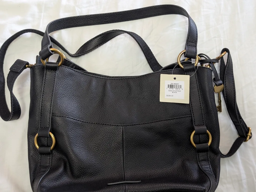 Fossil Sam Shopper Black Leather Shoulder/Crossbody Bag thumbnail