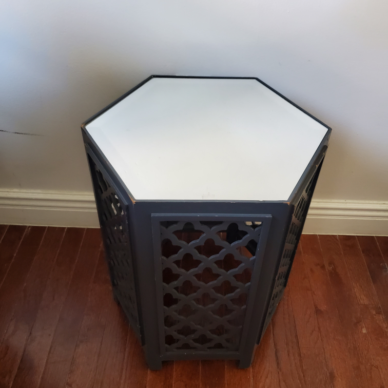 dark blue Accent Table with Mirror at the top