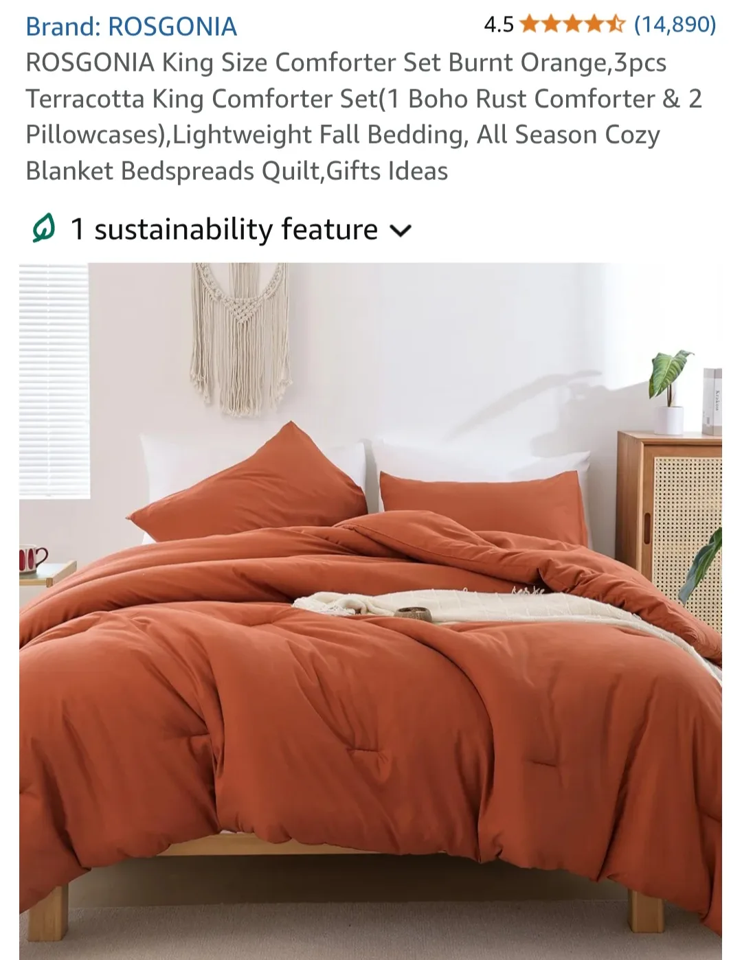 ROSGONIA King Size Comforter Set - Burnt Orange thumbnail