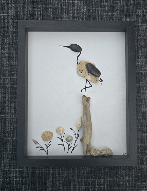 Framed Pebble Art - Heron