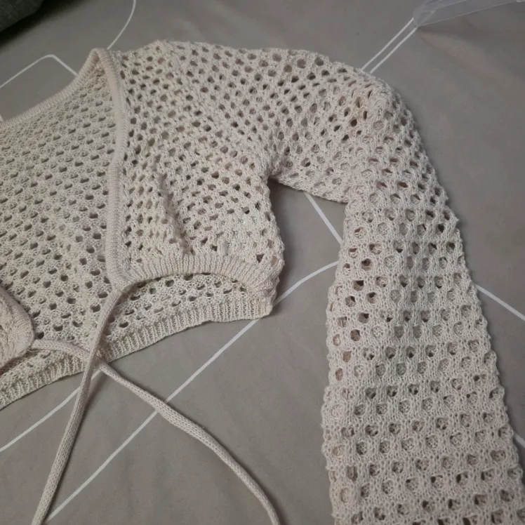 Cropped Crochet Knit Bolero Shrug - Beige image indicator(2)