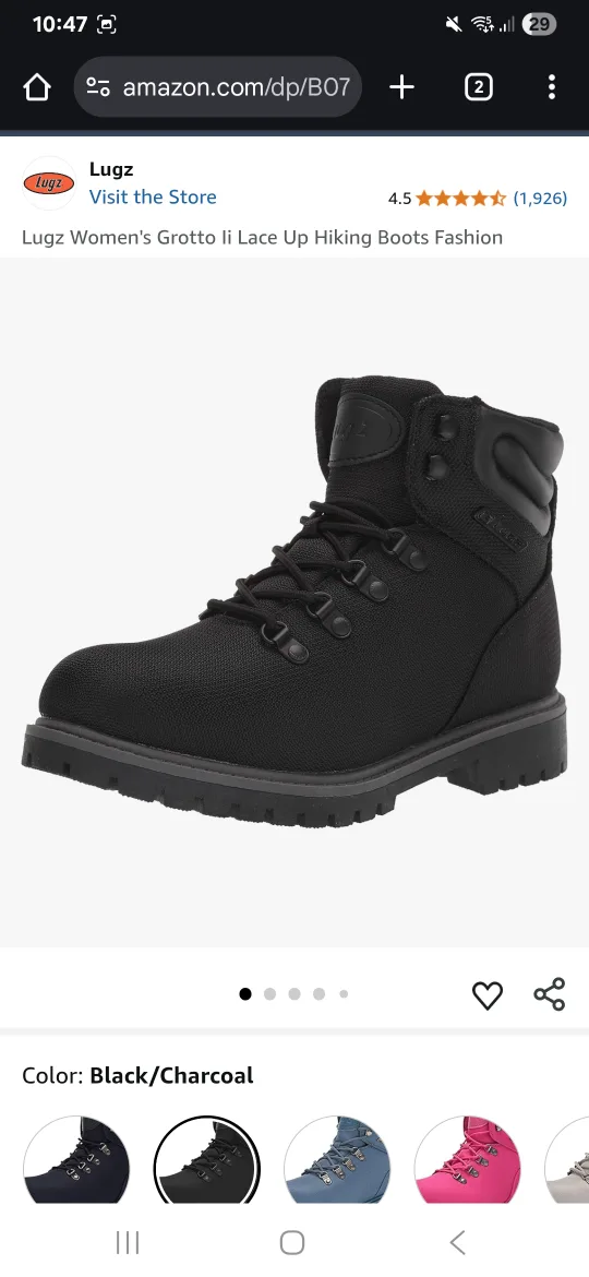 Lugz Black Hiking (and winter?) Boots, Size 9 thumbnail