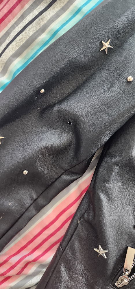 ONE medium size Black Faux Leather Star Studded Jacket - photo 3