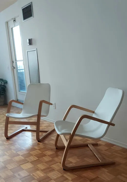 Pair of White & Wood Armchairs Slip Seat Cover Machine Washable thumbnail