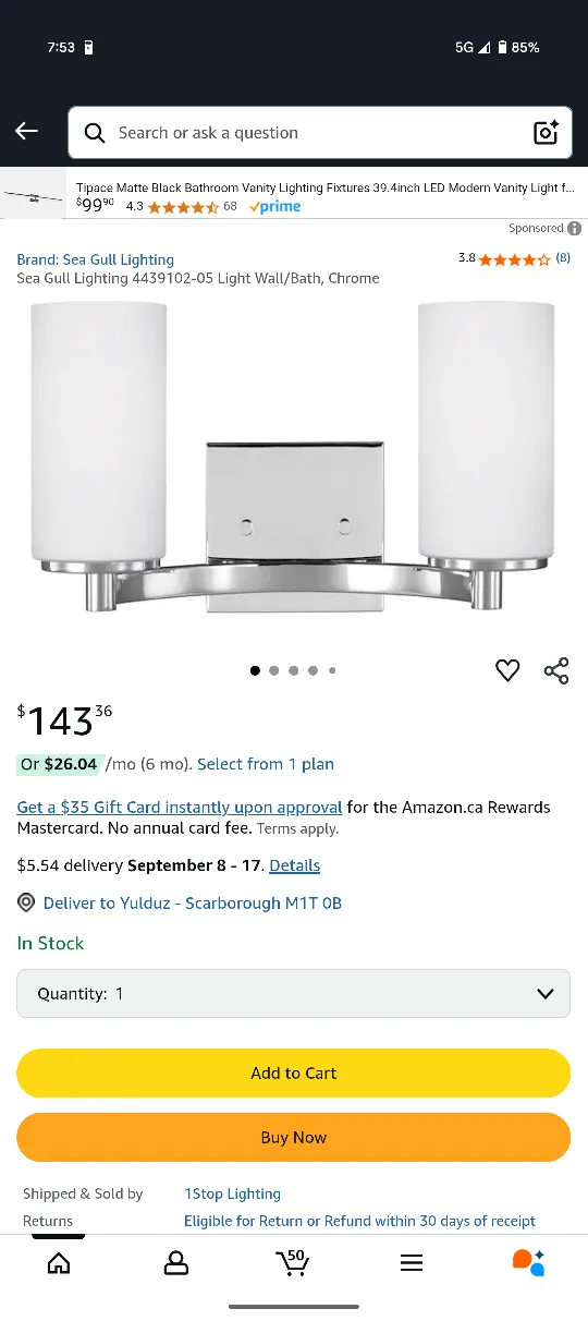 Sea Gull Lighting Wall/Bath Light Fixture image indicator(5)