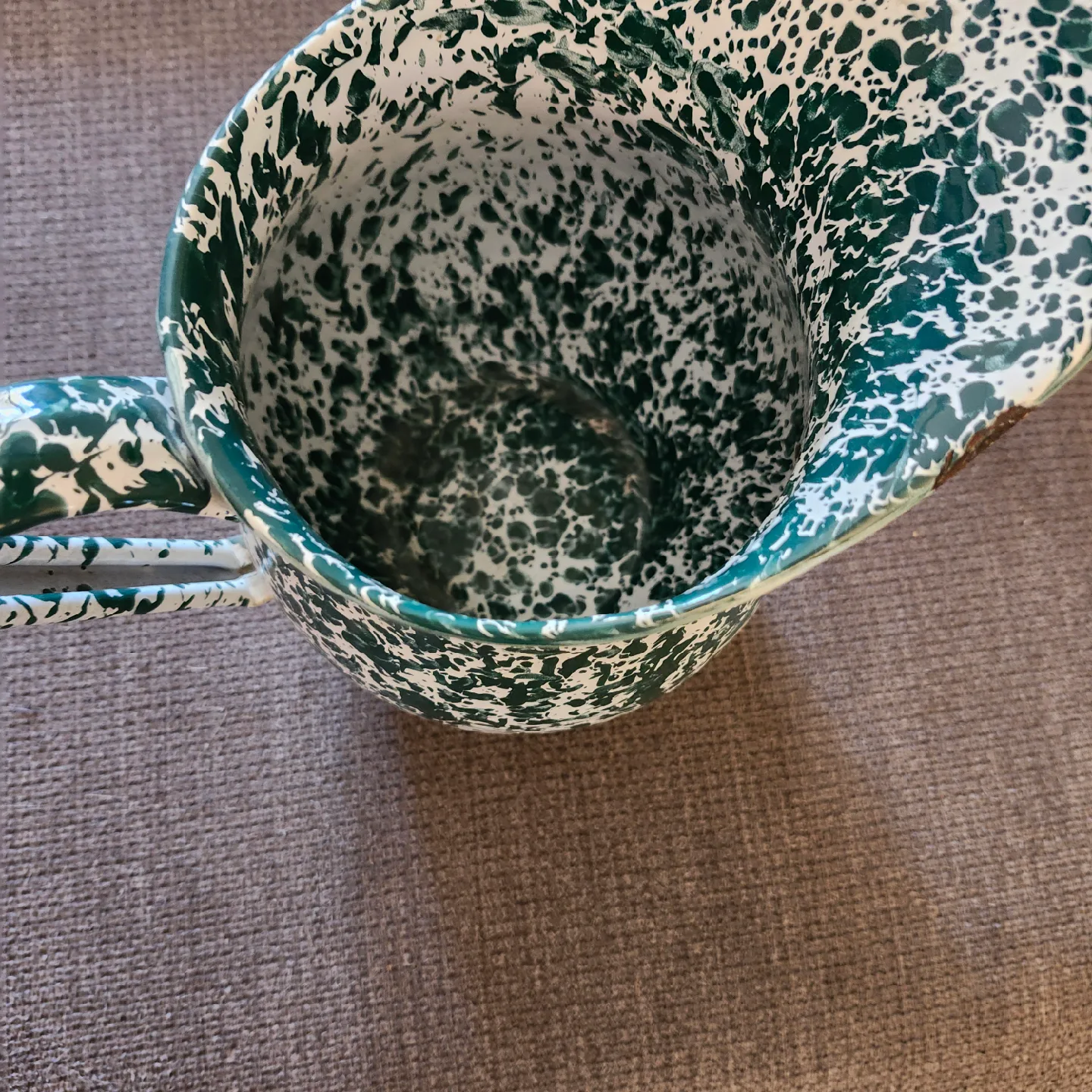 Vintage Green & White Enamelware Pitcher image indicator(2)