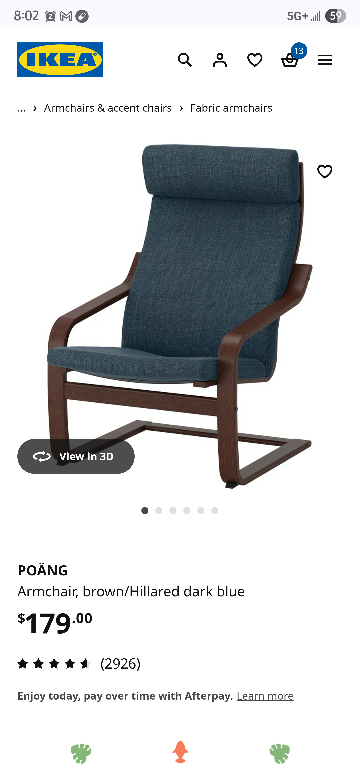 IKEA POÄNG Armchair, brown/Hillared dark blue