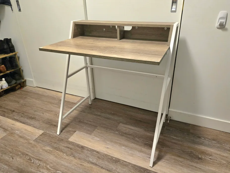 Modern Compact Office Desk / Computer Desk - Wood / White Frame thumbnail