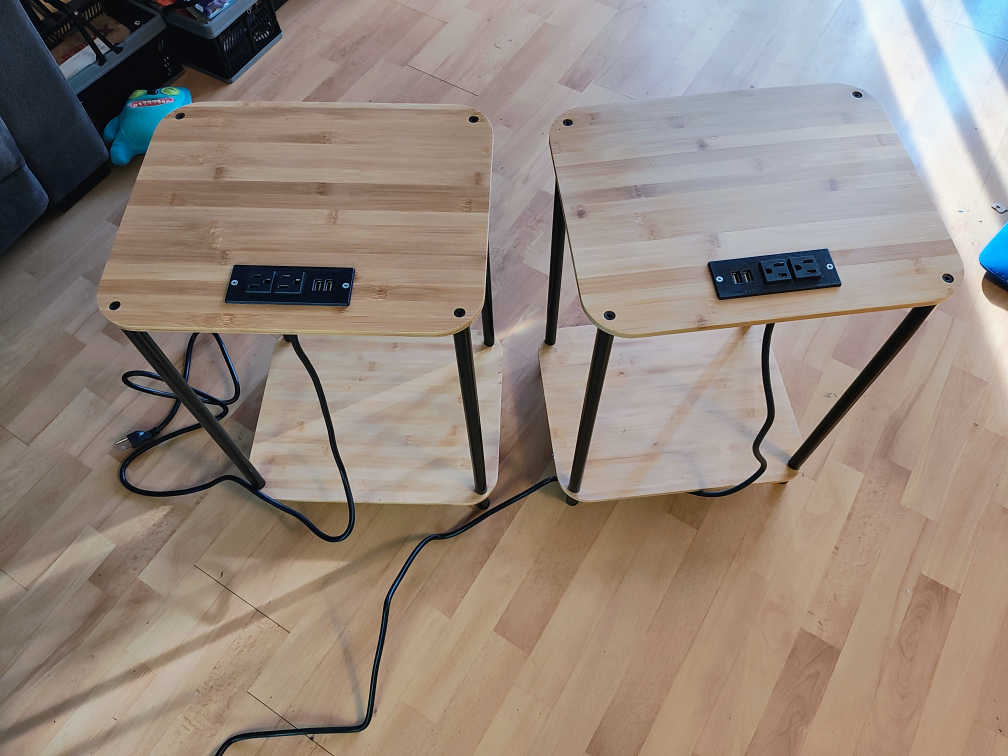 2 Bamboo Side Table with USB Ports