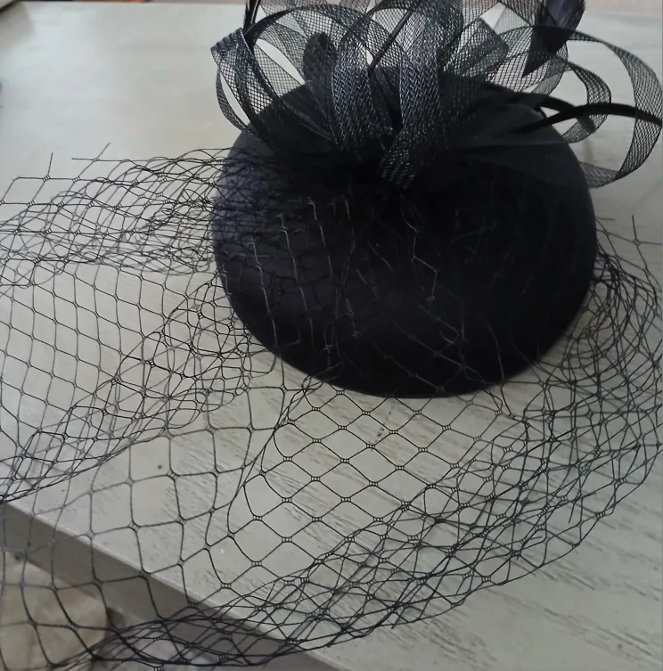 Black Fascinator Headband with Netting thumbnail