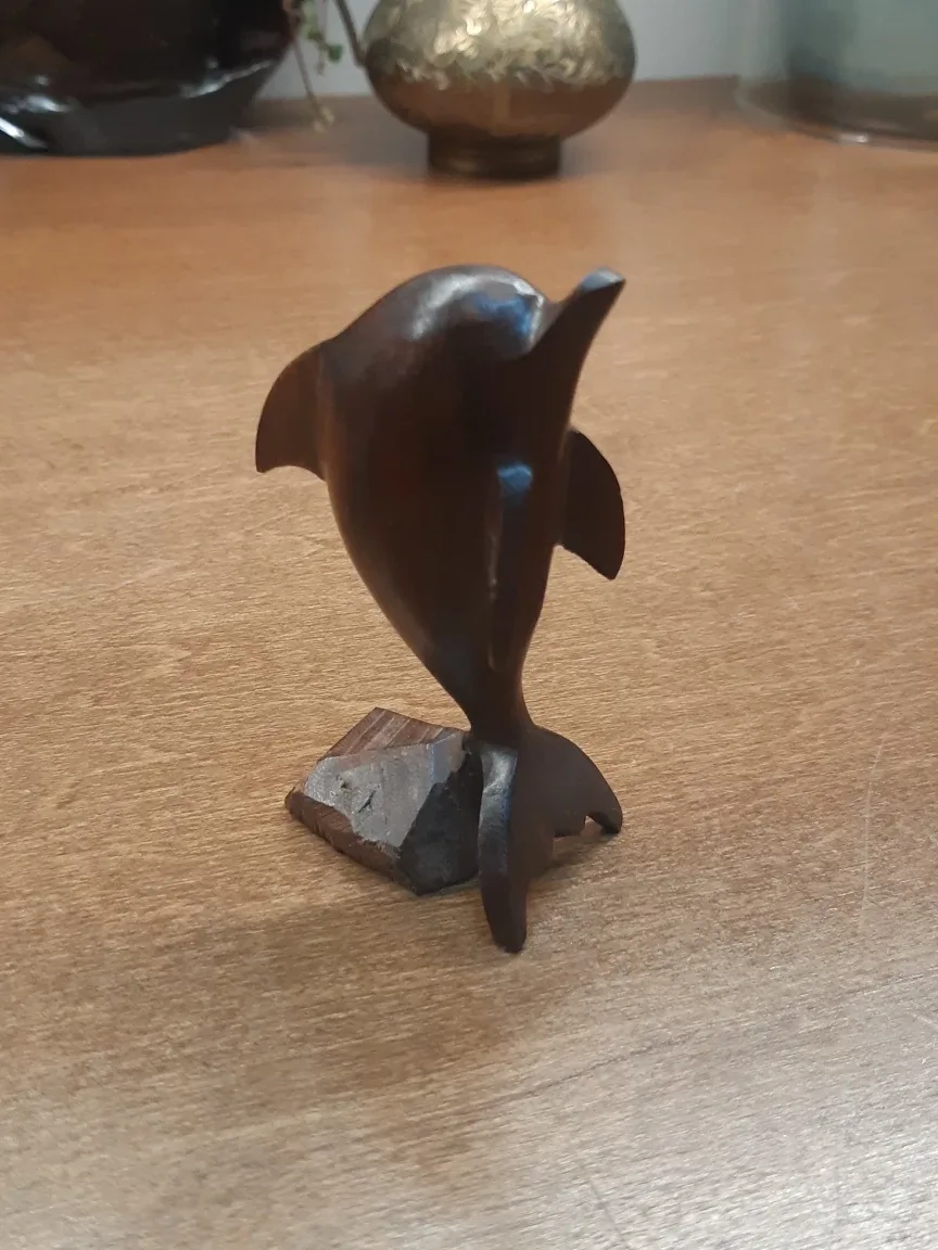 vintage, hand-carved Ironwood dolphin sculpture thumbnail