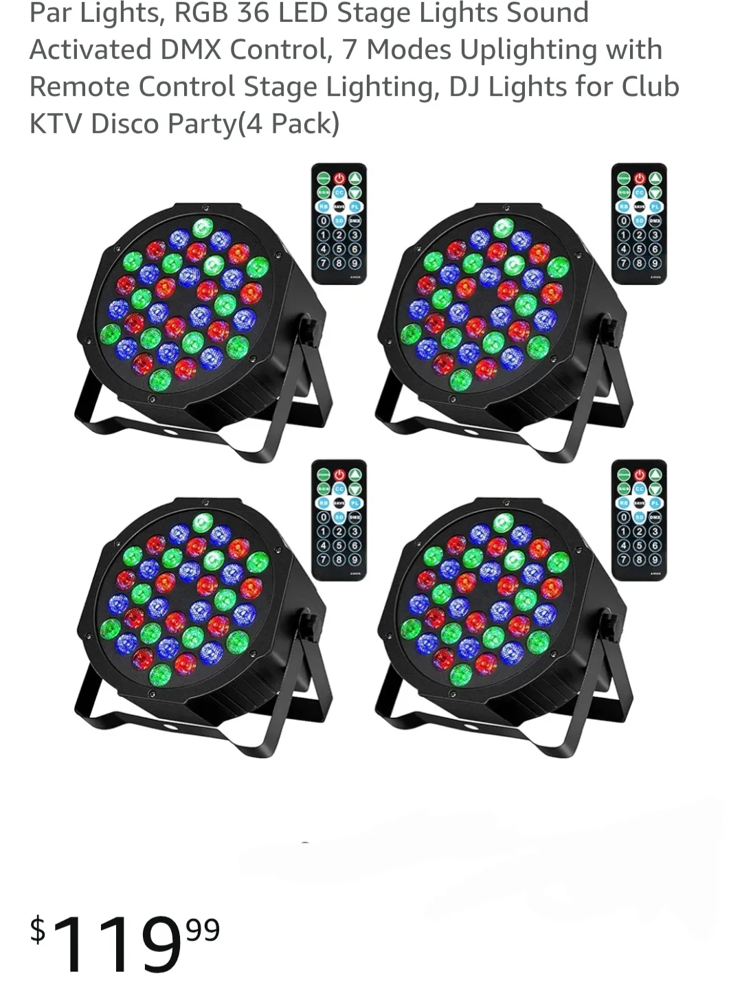 Par Lights RGB 36 LED Stage Lights (4 Pack) thumbnail
