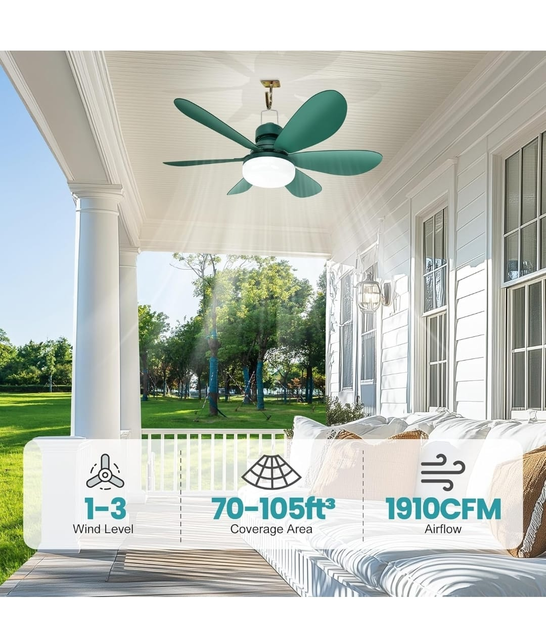 EcoCalm 20 inch Solar Battery Fan Light - Green - photo 3