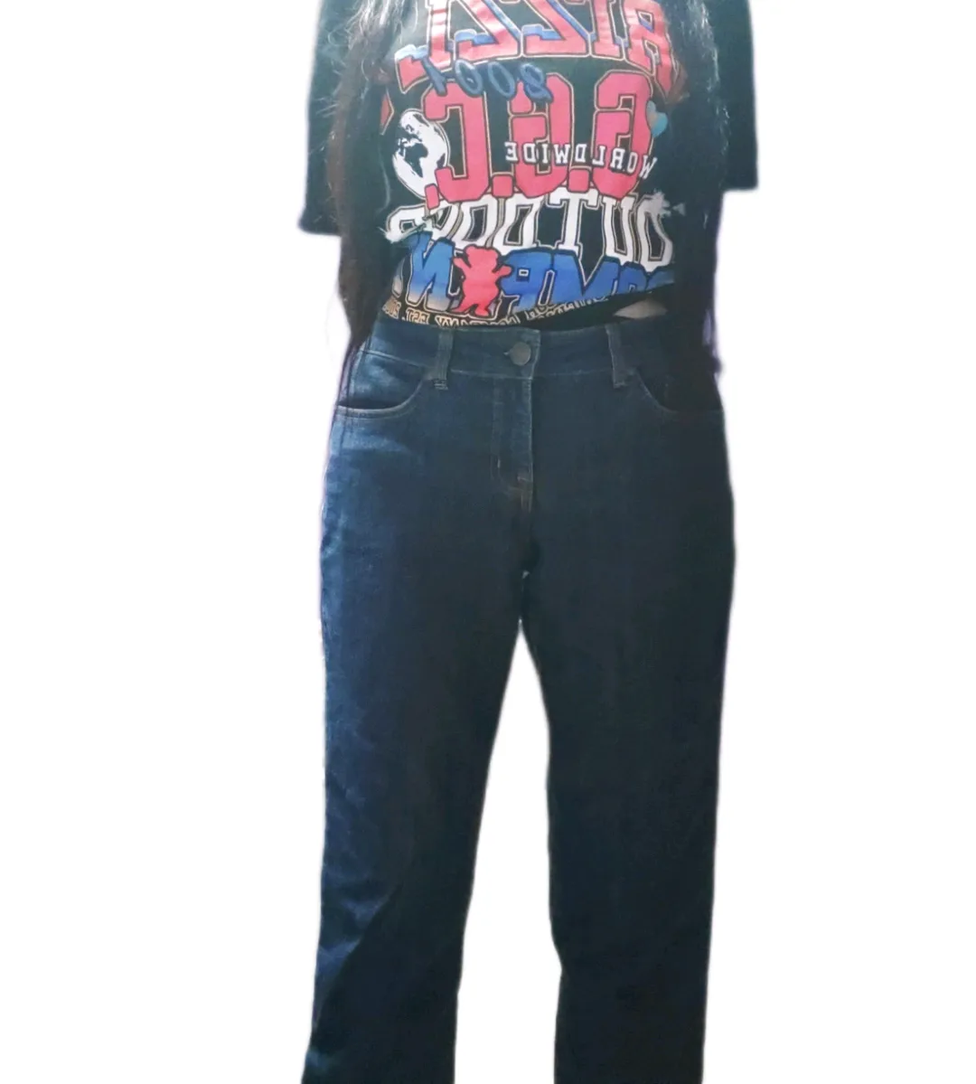 Alfred Sung dark wash straight leg jeans image indicator(4)