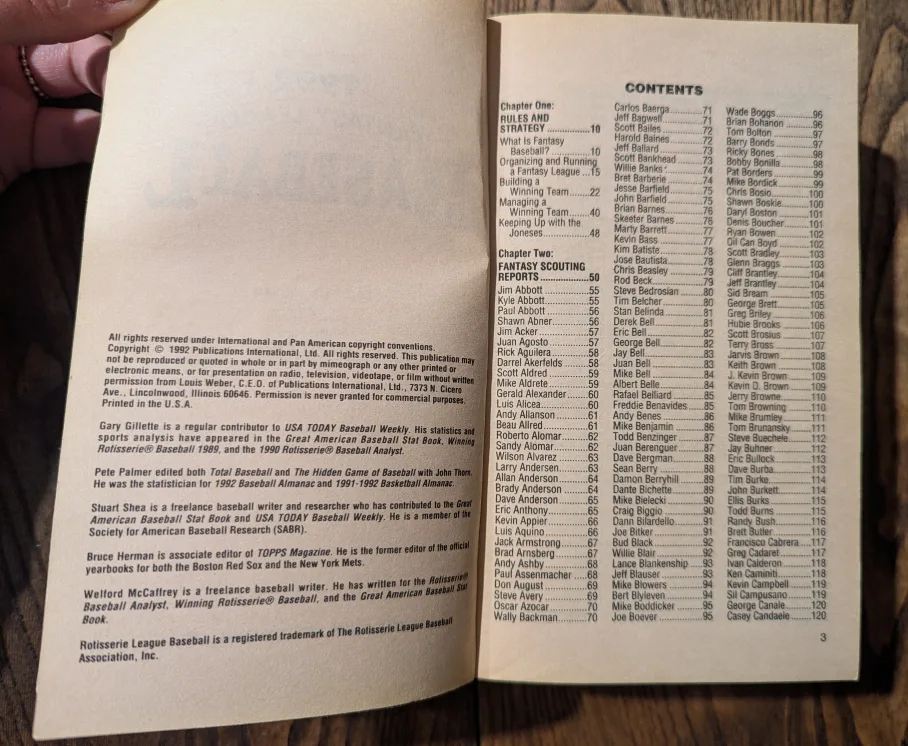 1992 Fantasy League Baseball Book image indicator(4)