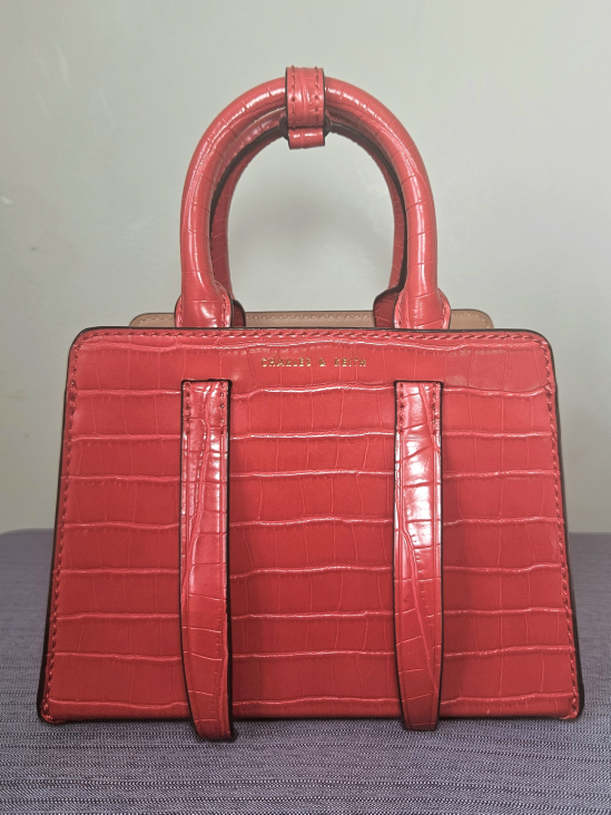 Charles & Keith Red Croc Effect Top Handle Bag - photo 4
