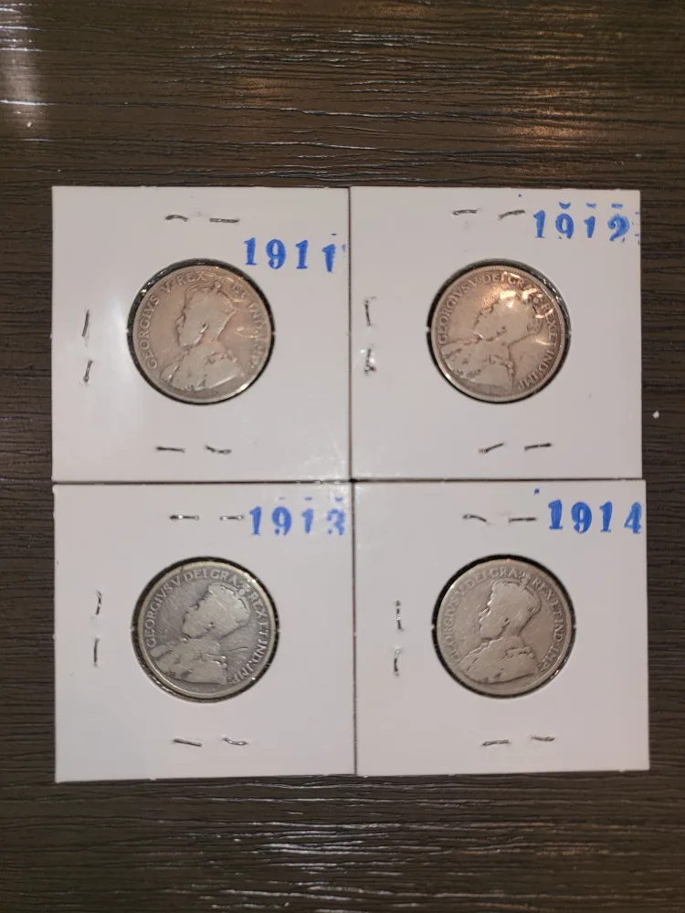 Vintage Canadian 25 Cent Coins (1911-1914) thumbnail