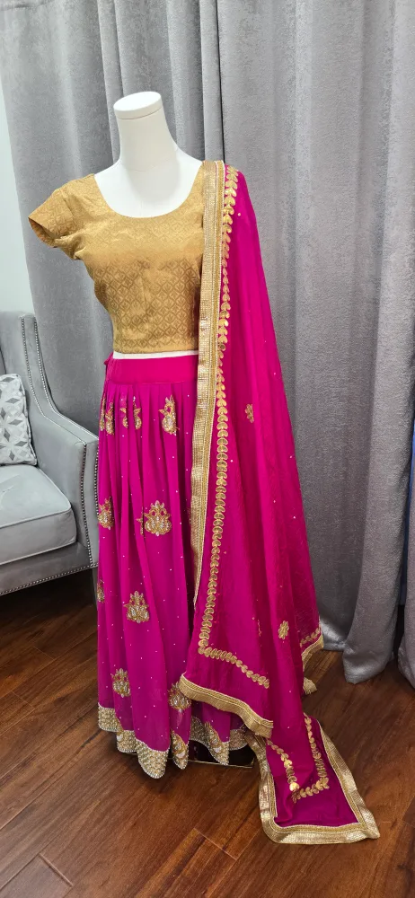 Pink & Gold Lehenga Choli Set thumbnail