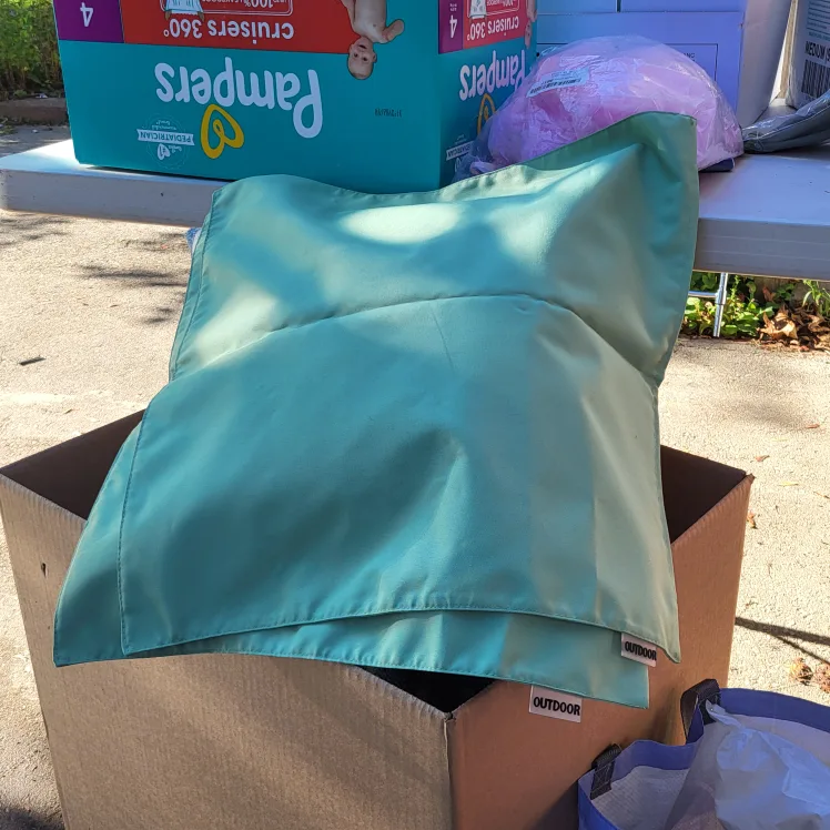 2 OUTDOOR Pillow Covers, Mint Green zippered -used for staging thumbnail