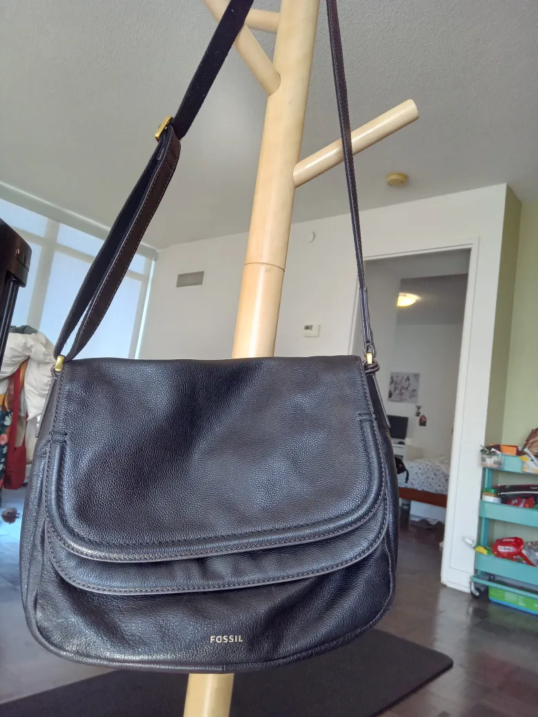 Fossil Black Leather Crossbody Bag thumbnail