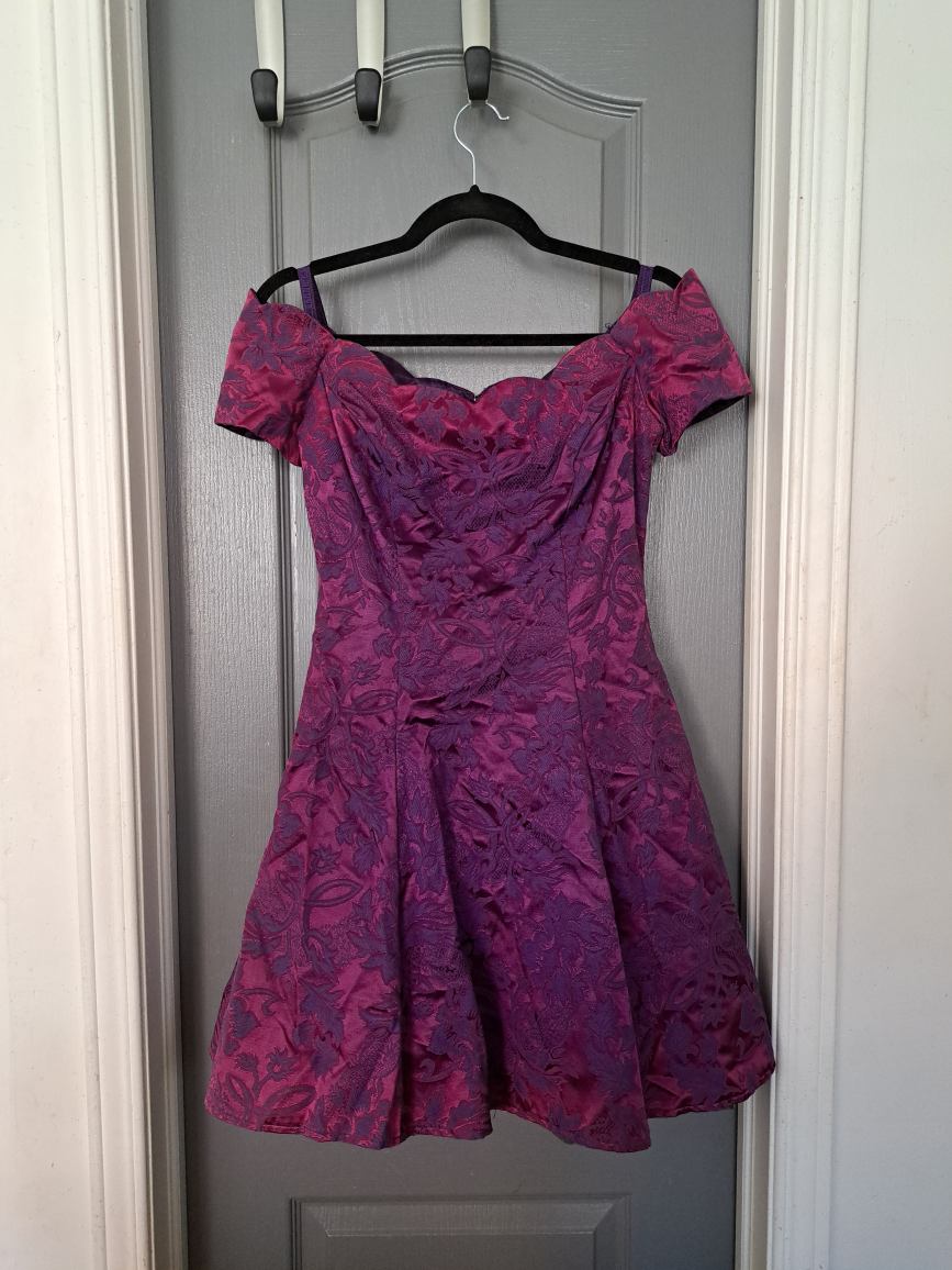 Purple Brocade Off-Shoulder Roberta Dress
