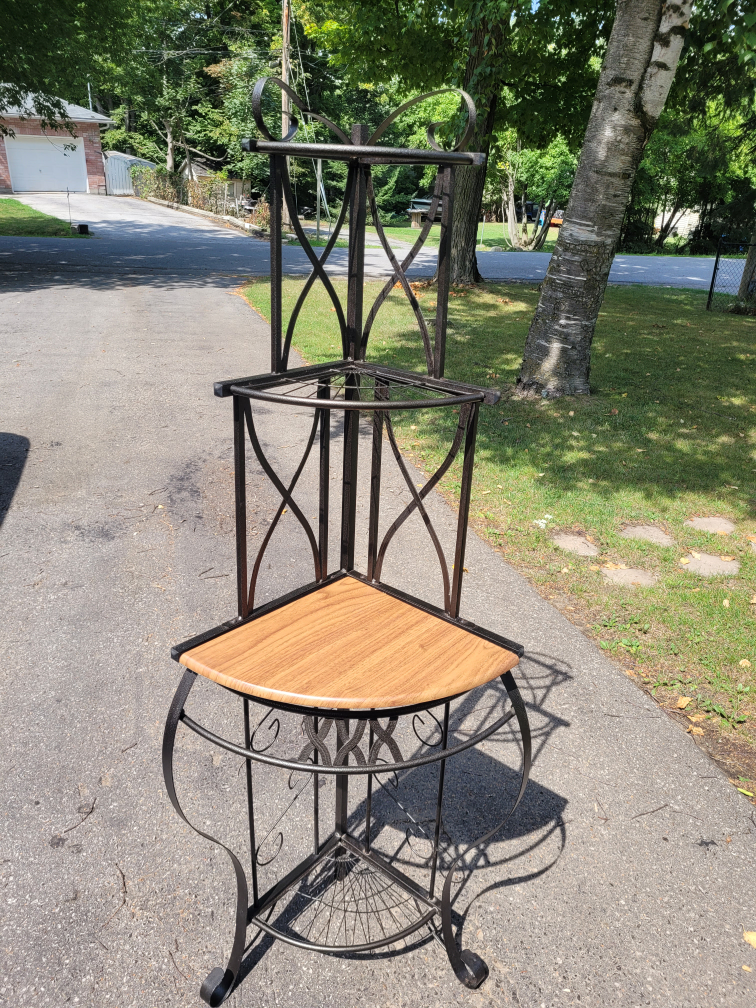 Corner Plant Stand - Metal Frame, Wood Shelf