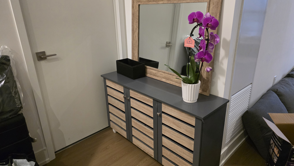 Grey & Wood 3-Door Accent Shoe Cabinet